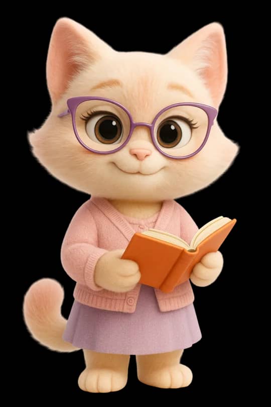 Mila, qui accompagnera la lecture, un livre ouvert entre les pattes